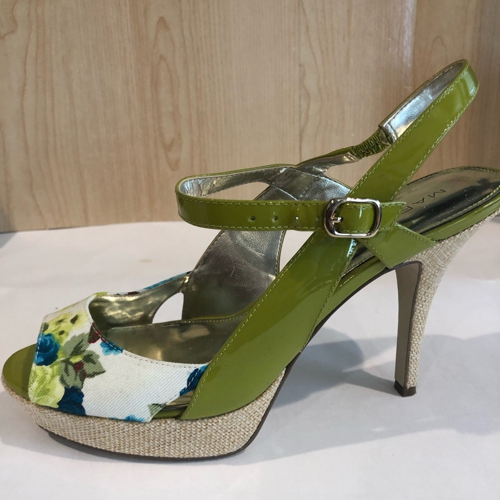 Marc Fisher Lime Patent/Floral Peep Toe Slingback